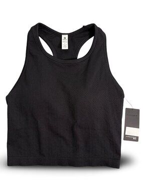 90 Degree By Reflex Cropped Racerback Tank Women L Black Built in Padded Bra NWT